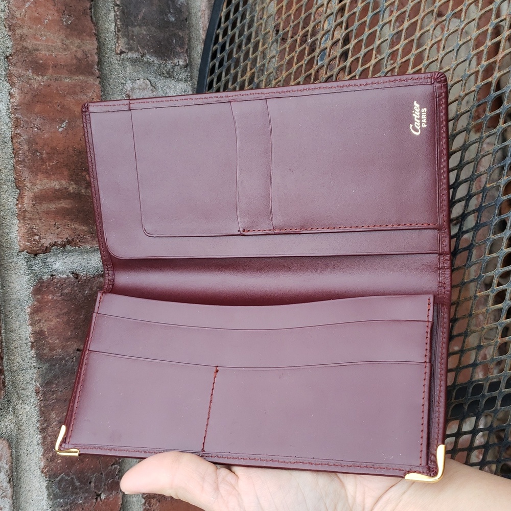 Vintage Cartier Long International Leather Bifold Wallet Gold Gussets Luxury - Picture 8 of 15